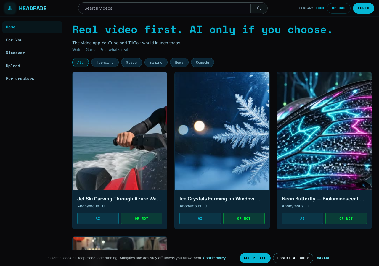 Public homepage of headfade.com, captured logged out